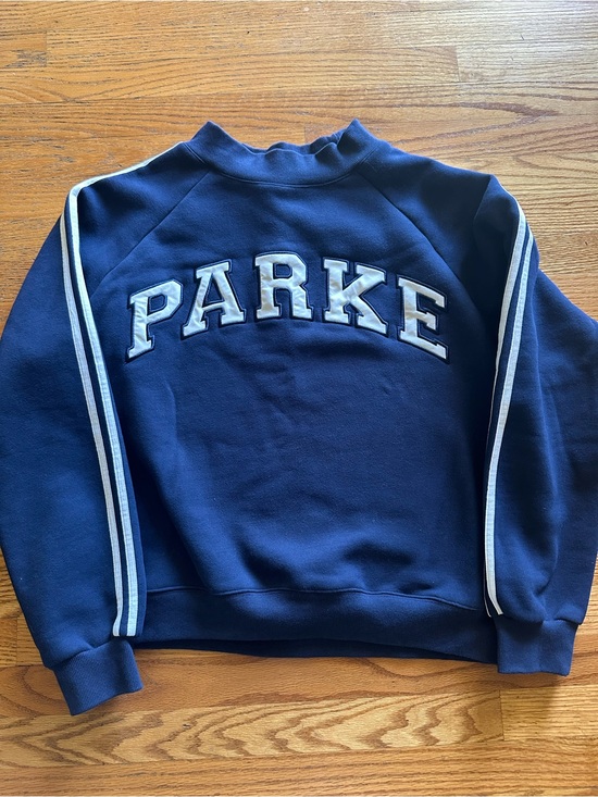 Parke Tops - Parke Blue Sweatshirt with stripes on sleeves.   X/XL new, never worn!!